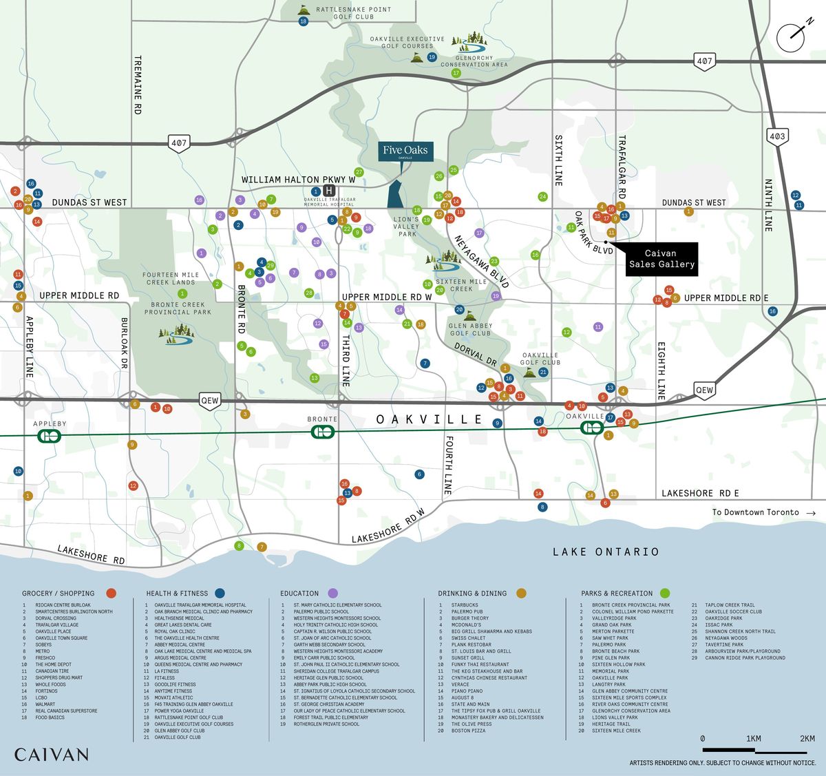 Five Oaks amenity map showing nearby schools, parks, shopping and highways